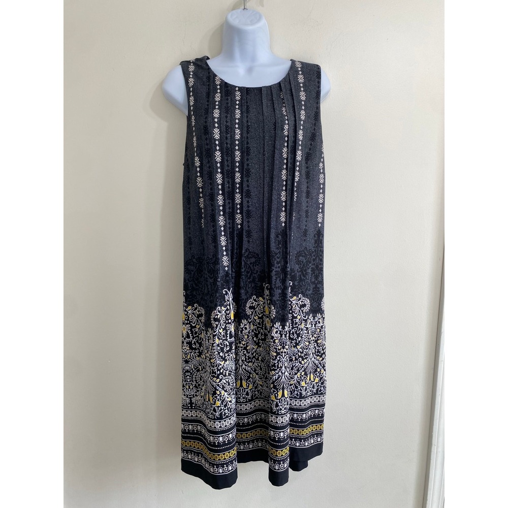 Boho Geometric Floral Perceptions Womens 12 Gray Sleeveless Pleated Shift Dress